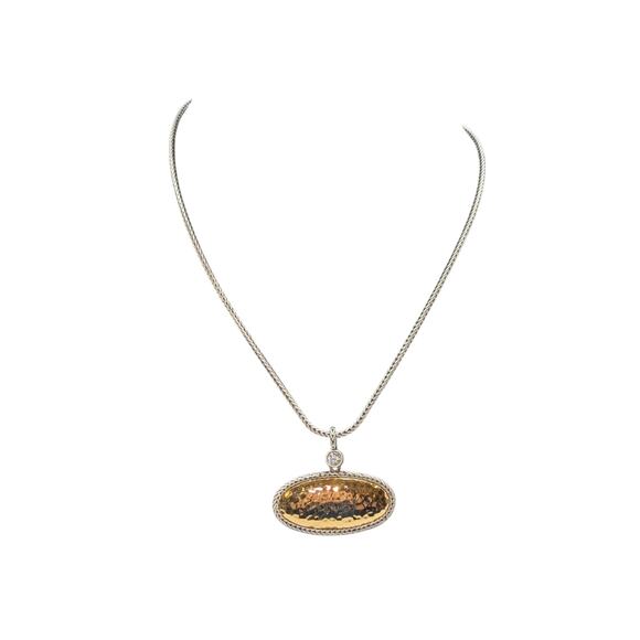 Premier Designs Two Tone Hammered  Pendant CZ Wheat Chain 16.5"-18"Necklace - Picture 6 of 6